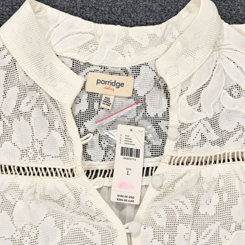 NWT Anthropologie Porridge Tiered Lace Tunic Mini Dress L Ivory Floral Cotton - Picture 4 of 6